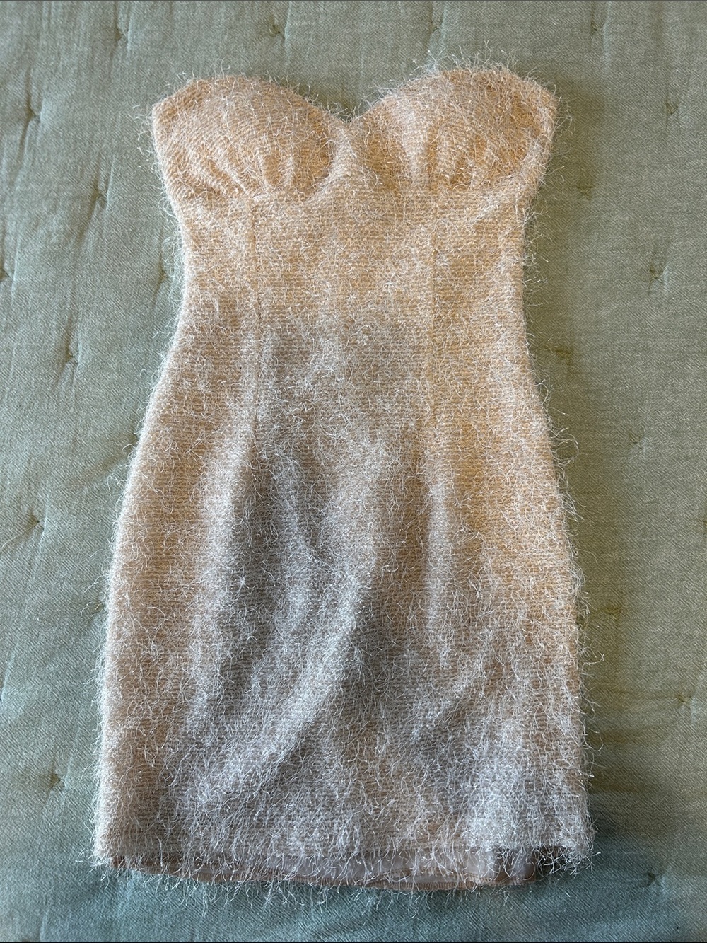Strapless Fuzzy Knit Mini Dress in Cream